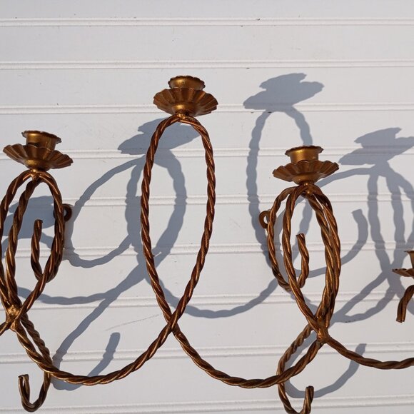 Homco Twisted Rope Gold Metal 5 Arm Candelabra Wall Hanging Candle Sconce Vtg - Picture 3 of 16